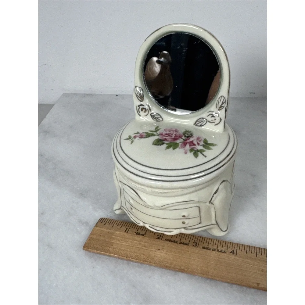 Vintage Porcelain Vanity Trinket Box with Mirror